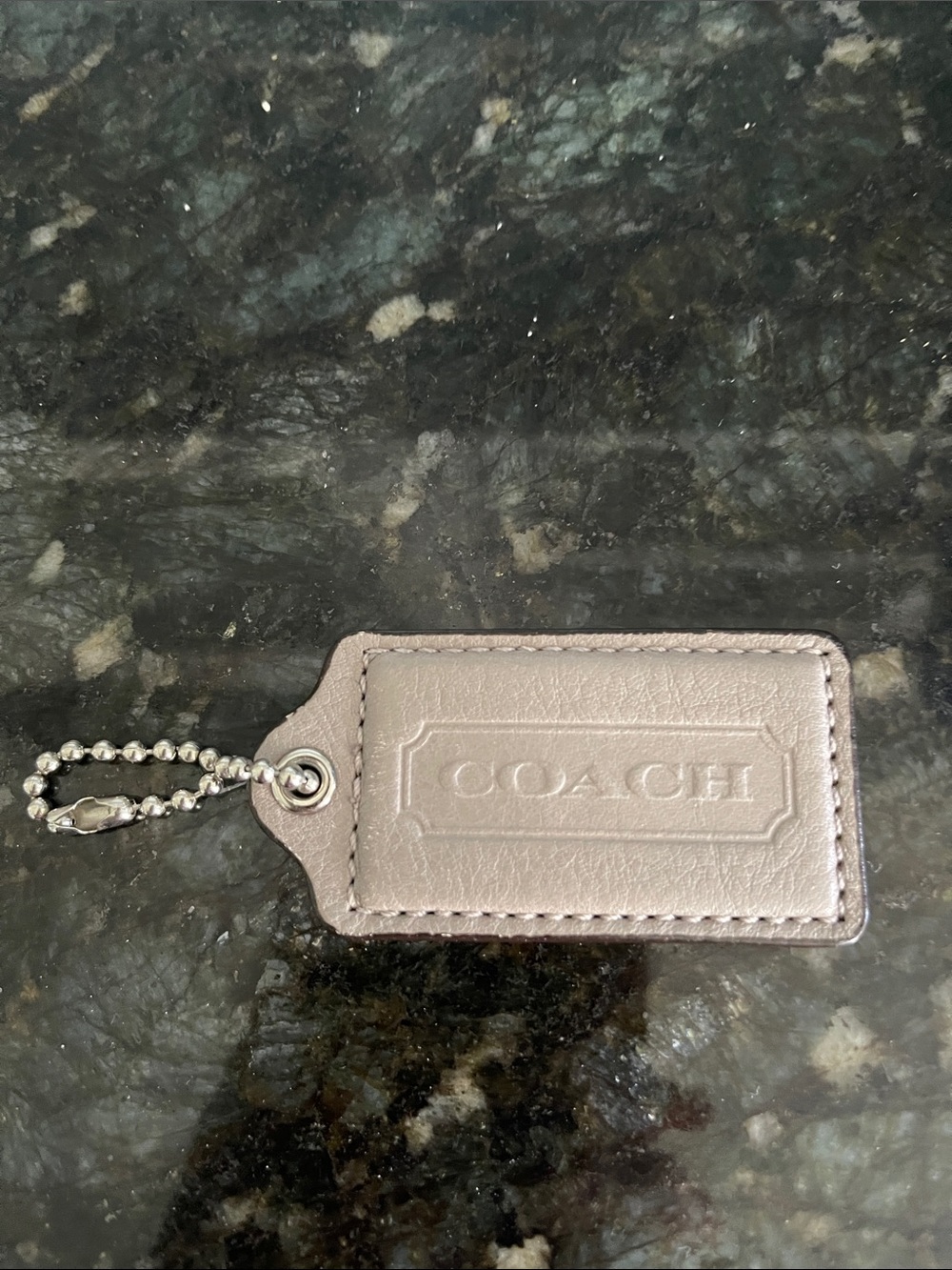 Coach Taupe Leather Bag Charm with Silver Chain 2 3/4"